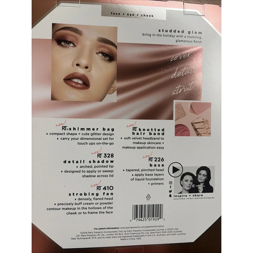 REAL TECHNIQUES Studded Glam Brush Set Limited Edition with Brush Bag & Headband